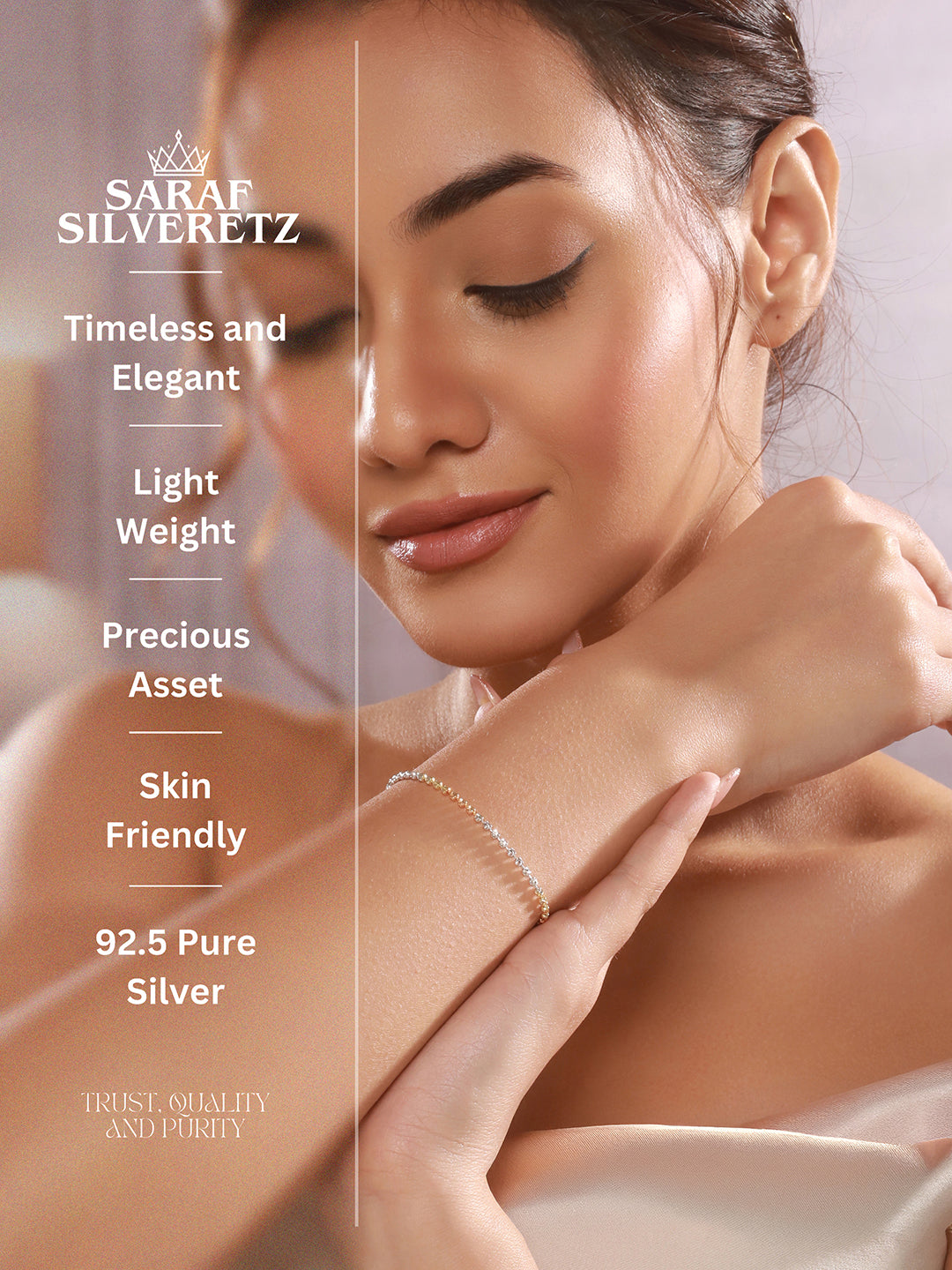 925 Sterling Rhodium Plated Designer Italian Finish wraparound Adjustable Bracelet