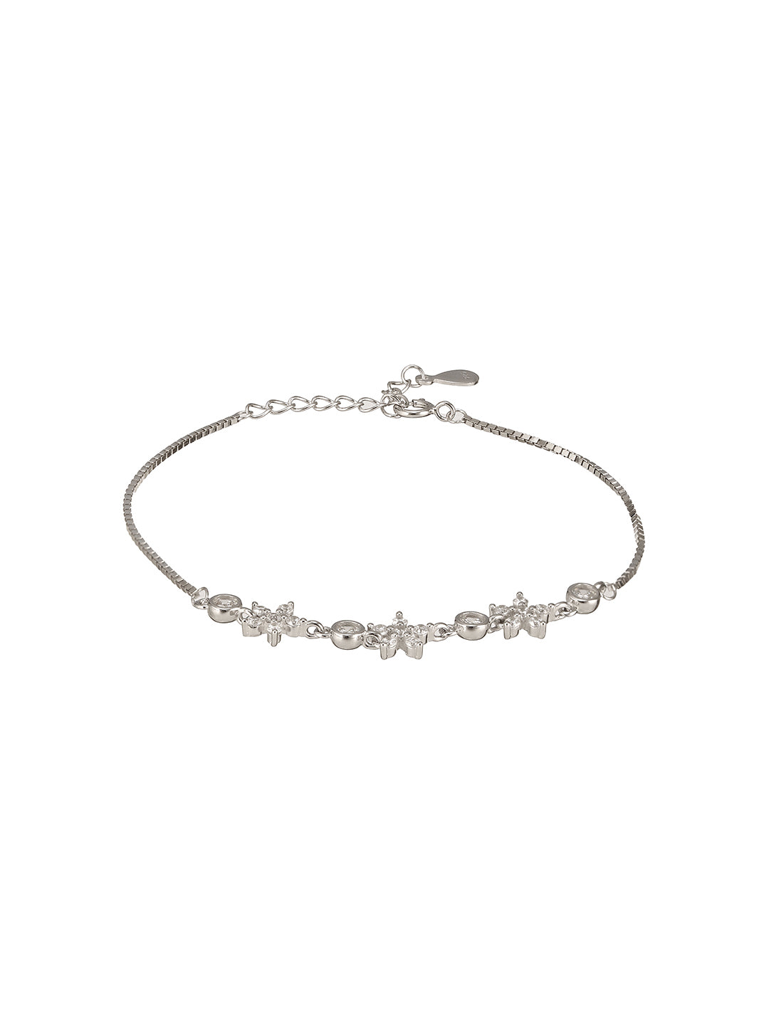 925 Sterling Silver Zircon Studded Floral Minimal Wraparound Adjustable Bracelet