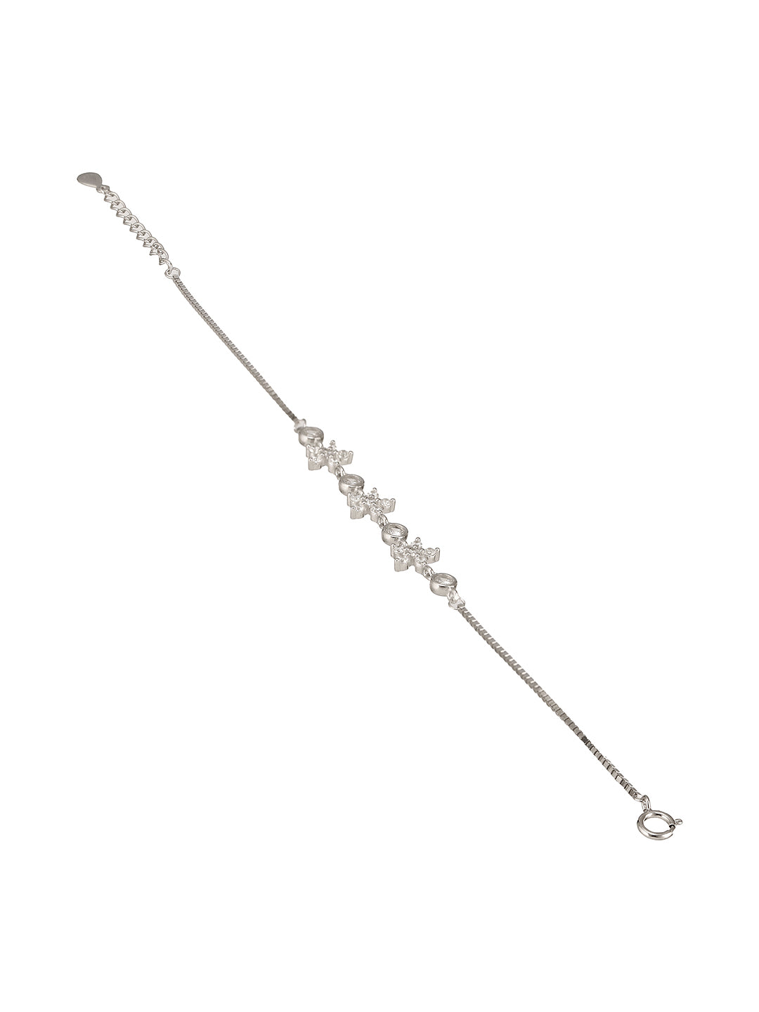 925 Sterling Silver Zircon Studded Floral Minimal Wraparound Adjustable Bracelet