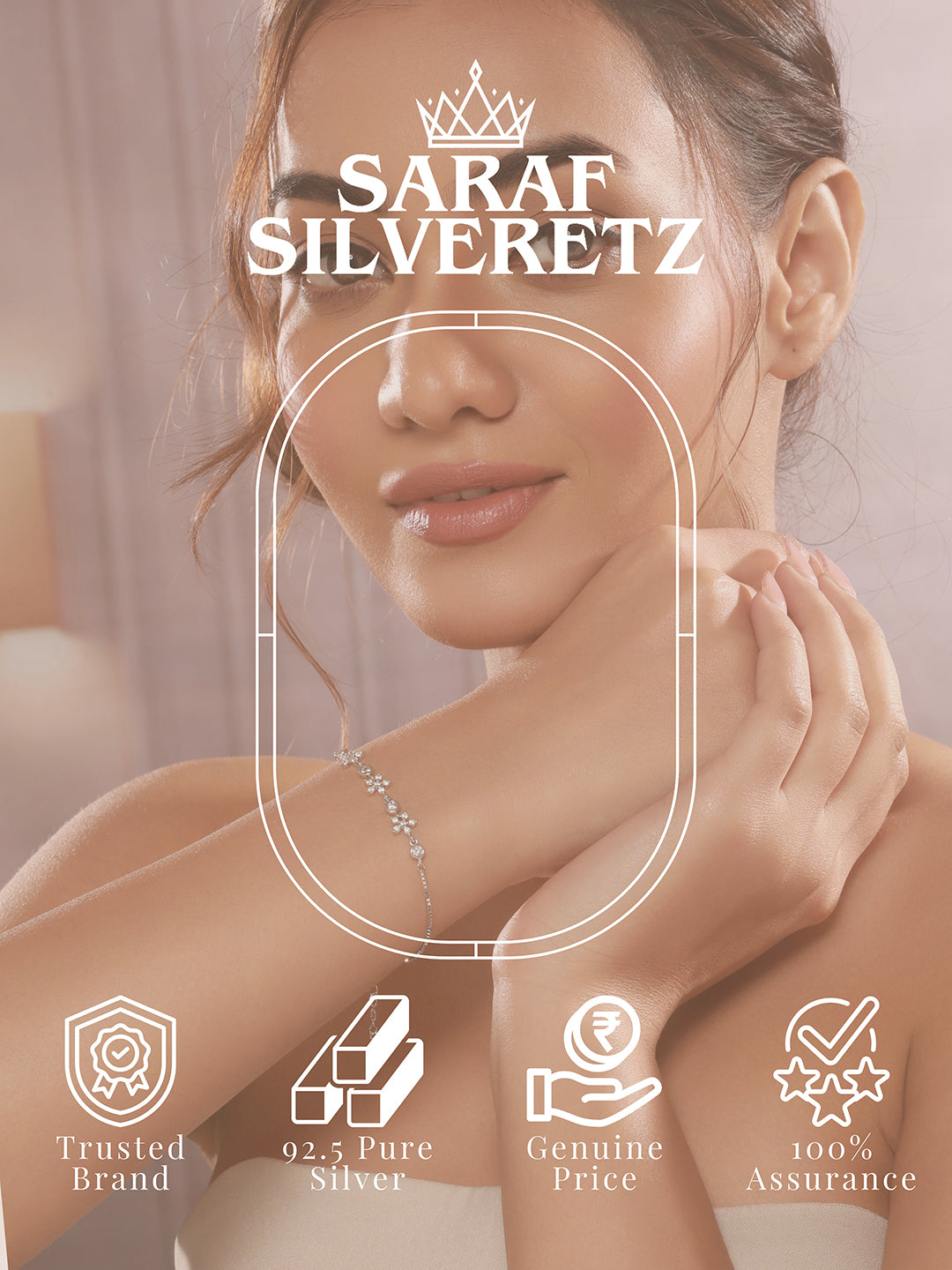 925 Sterling Silver Zircon Studded Floral Minimal Wraparound Adjustable Bracelet