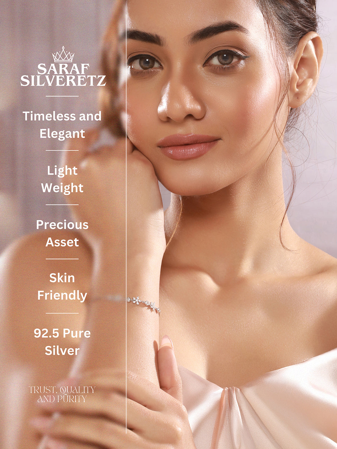 925 Sterling Silver Zircon Studded Floral Minimal Wraparound Adjustable Bracelet