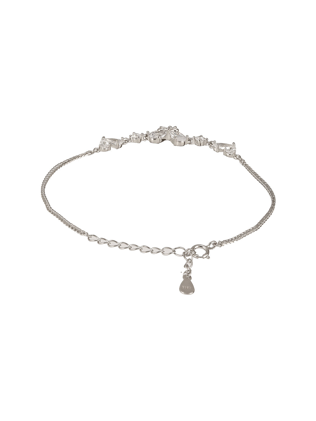 925 Sterling Silver Zircon Studded Heart Shaped Tennis Minimal  Wraparound Bracelet