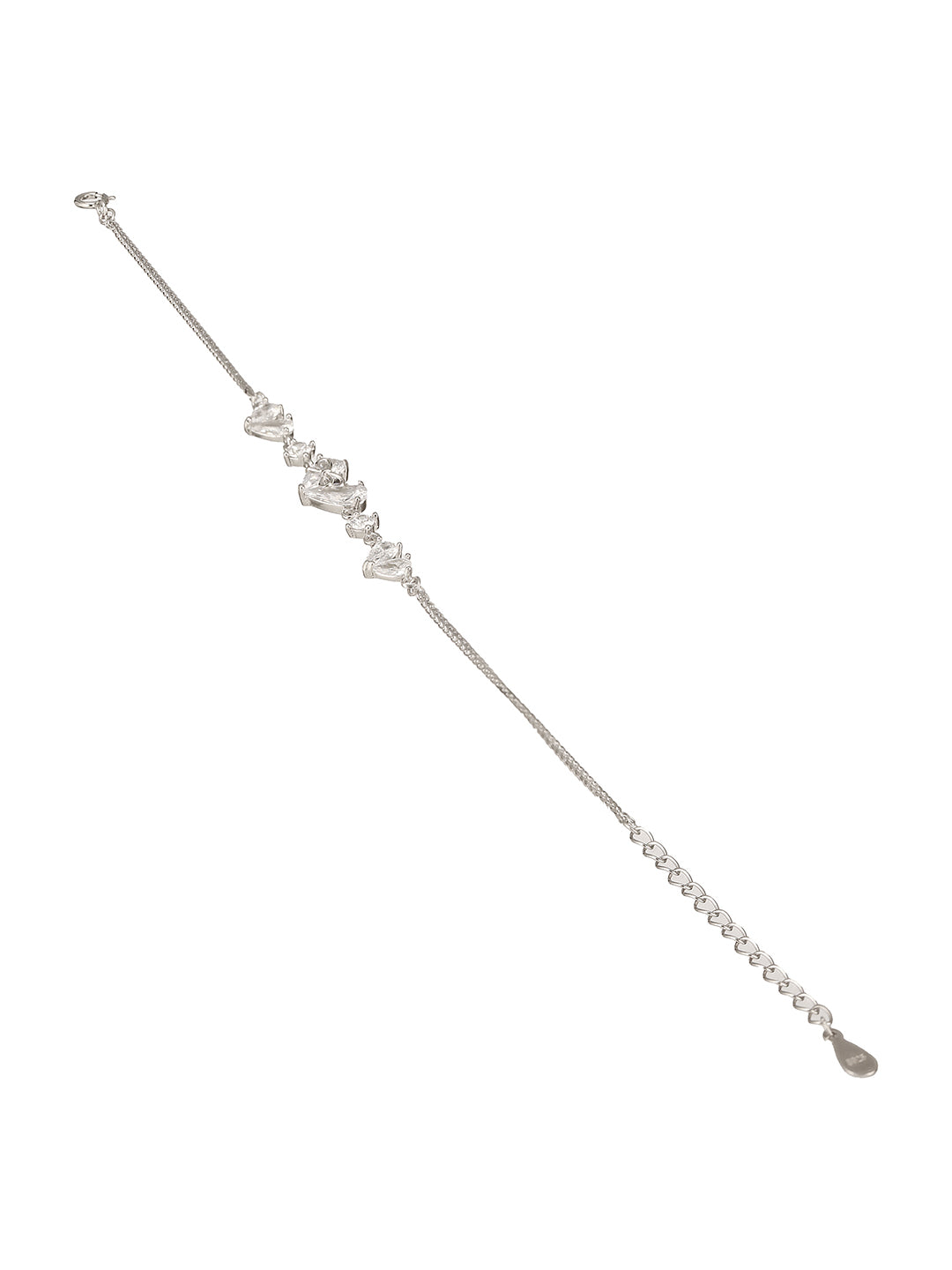 925 Sterling Silver Zircon Studded Heart Shaped Tennis Minimal  Wraparound Bracelet