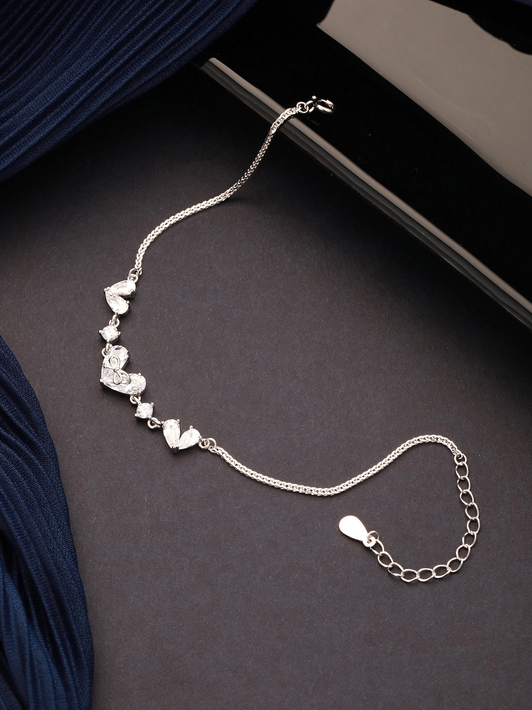 925 Sterling Silver Zircon Studded Heart Shaped Tennis Minimal  Wraparound Bracelet