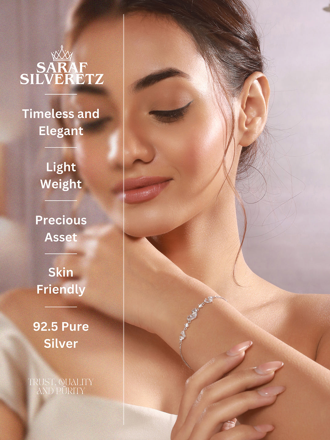 925 Sterling Silver Zircon Studded Heart Shaped Tennis Minimal  Wraparound Bracelet