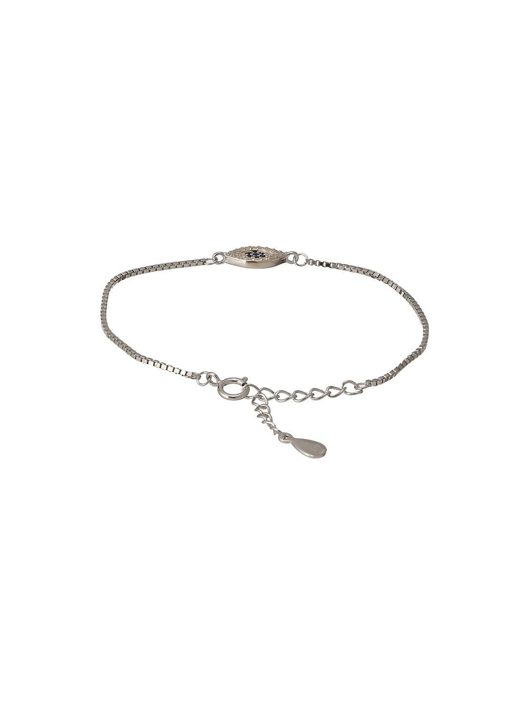 925 Sterling Silver Blue Zircon Studded Evil Eye Minimal Wraparound Adjustable Bracelet