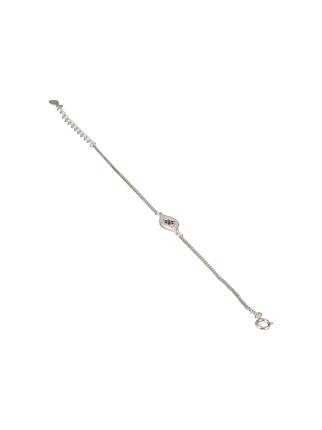925 Sterling Silver Blue Zircon Studded Evil Eye Minimal Wraparound Adjustable Bracelet
