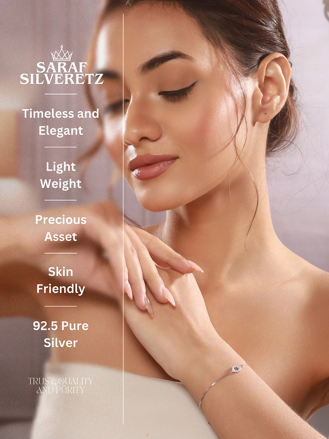 925 Sterling Silver Blue Zircon Studded Evil Eye Minimal Wraparound Adjustable Bracelet