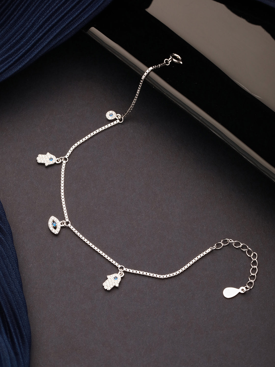 925 Sterling Silver Zircon Studded Evil Eye DailywearWraparound Adjustable Tennis Bracelet