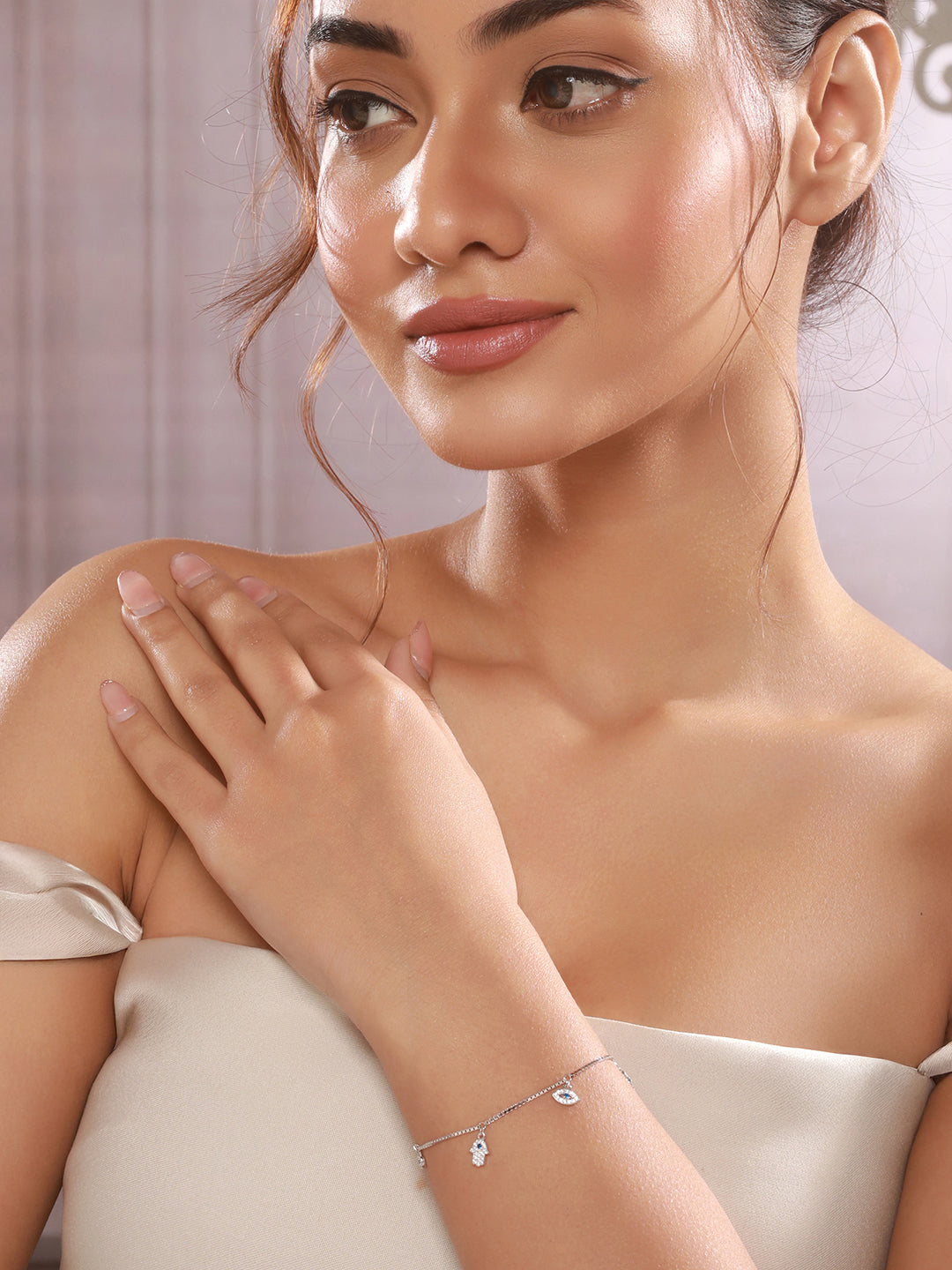 925 Sterling Silver Zircon Studded Evil Eye DailywearWraparound Adjustable Tennis Bracelet