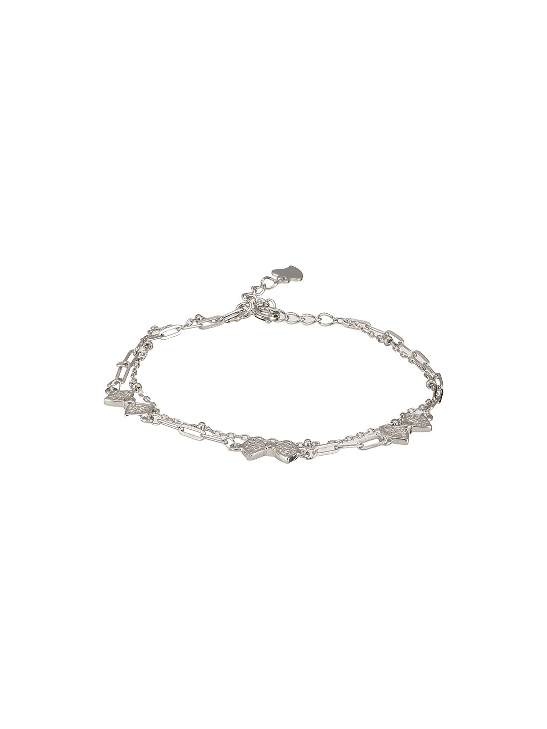 925 Sterling Silver Zircon Studded Bow Multilayered  Minimal Wraparound Adjustable Bracelet