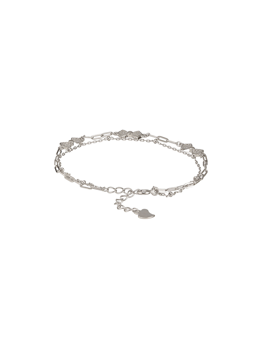 925 Sterling Silver Zircon Studded Bow Multilayered  Minimal Wraparound Adjustable Bracelet