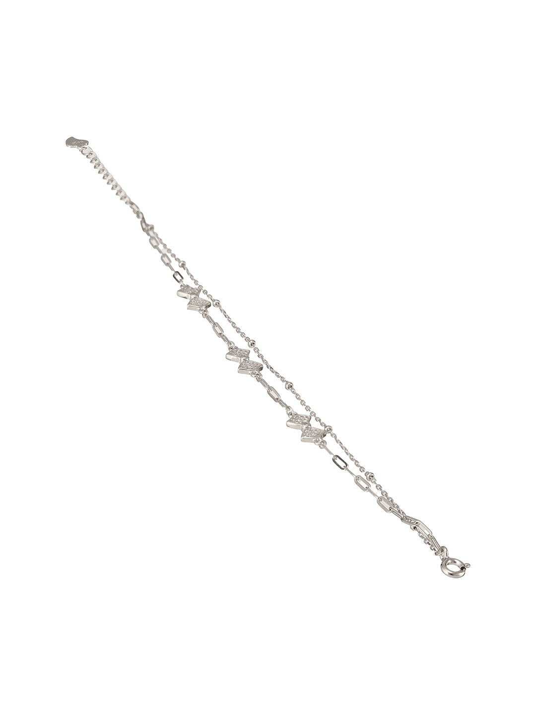 925 Sterling Silver Zircon Studded Bow Multilayered  Minimal Wraparound Adjustable Bracelet