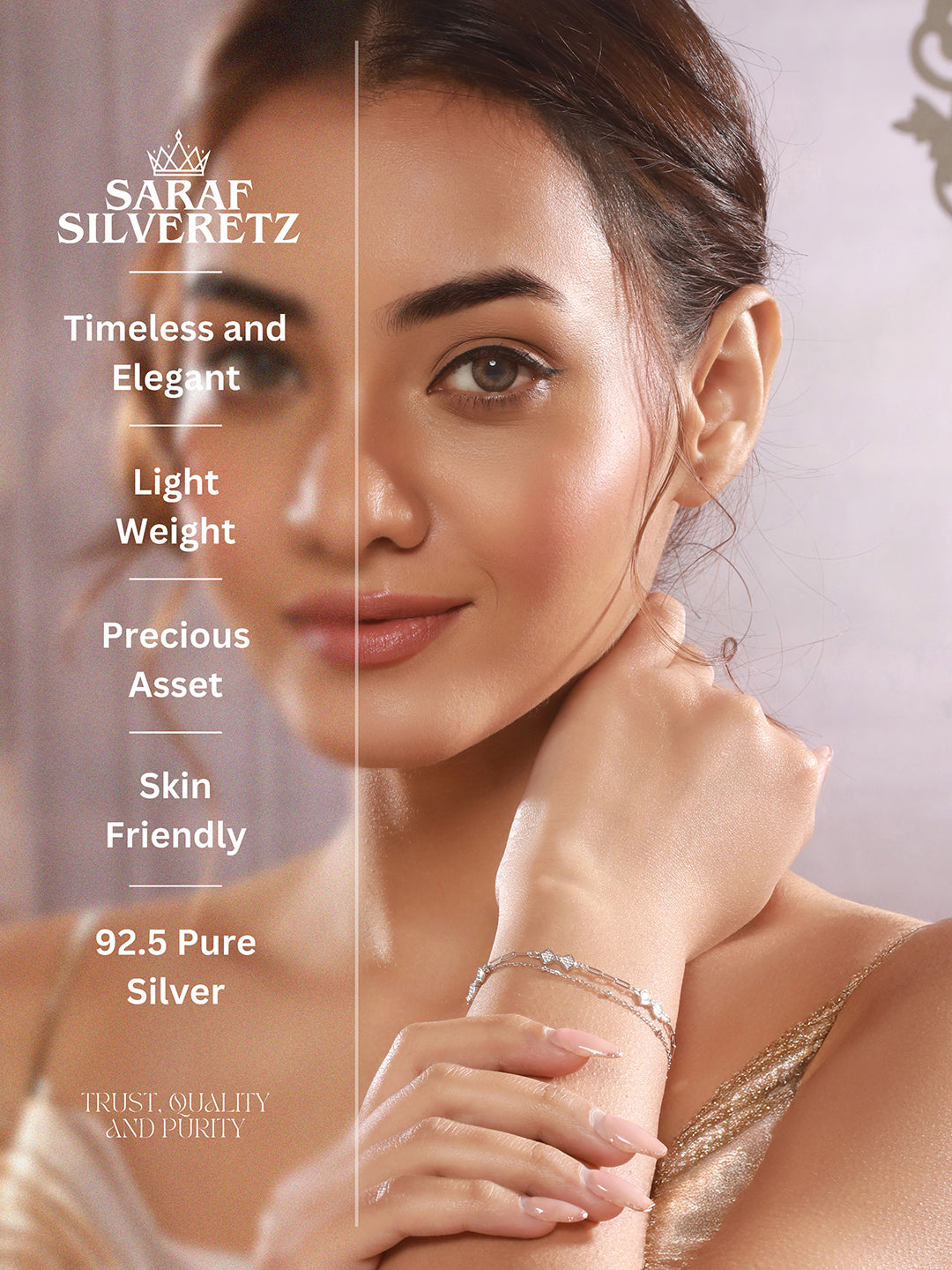 925 Sterling Silver Zircon Studded Bow Multilayered  Minimal Wraparound Adjustable Bracelet