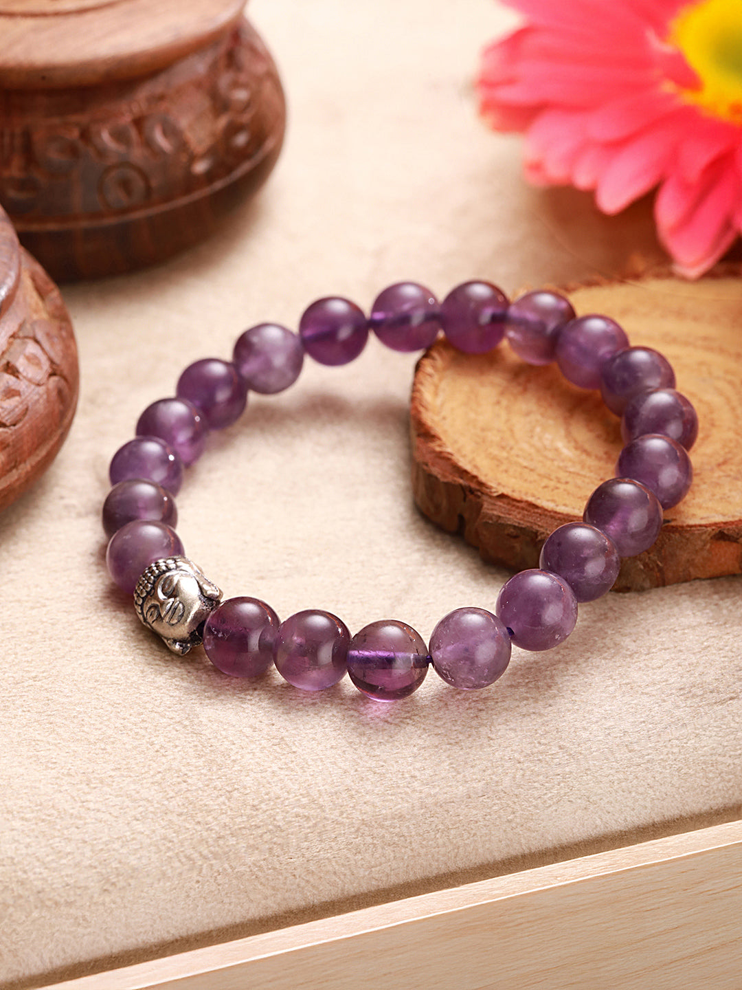 Natural Amethyst Stone Bead Bracelet for Positive Energy & Balance