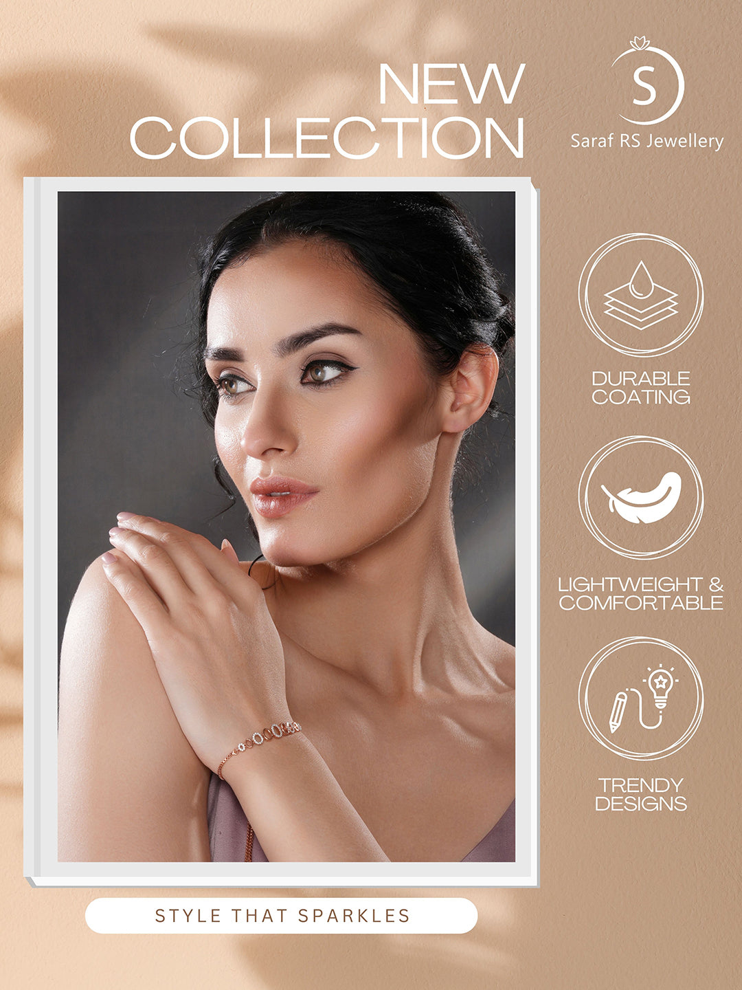 Rose Gold Toned Zircon Embellished Adjustable Pull Chain Slider Bracelet