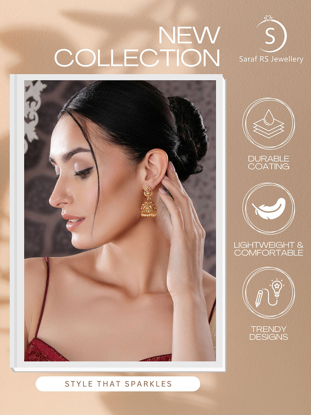 Gold Finish Red  Kempo Studded Nagas GoddessLakshi  Design Temple  Jhumka Earrings