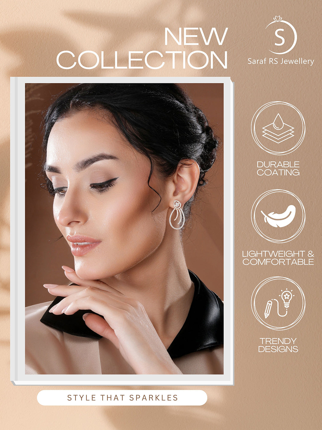 Rose Gold Plated AD Studded Pear Shaped Drop Earrings