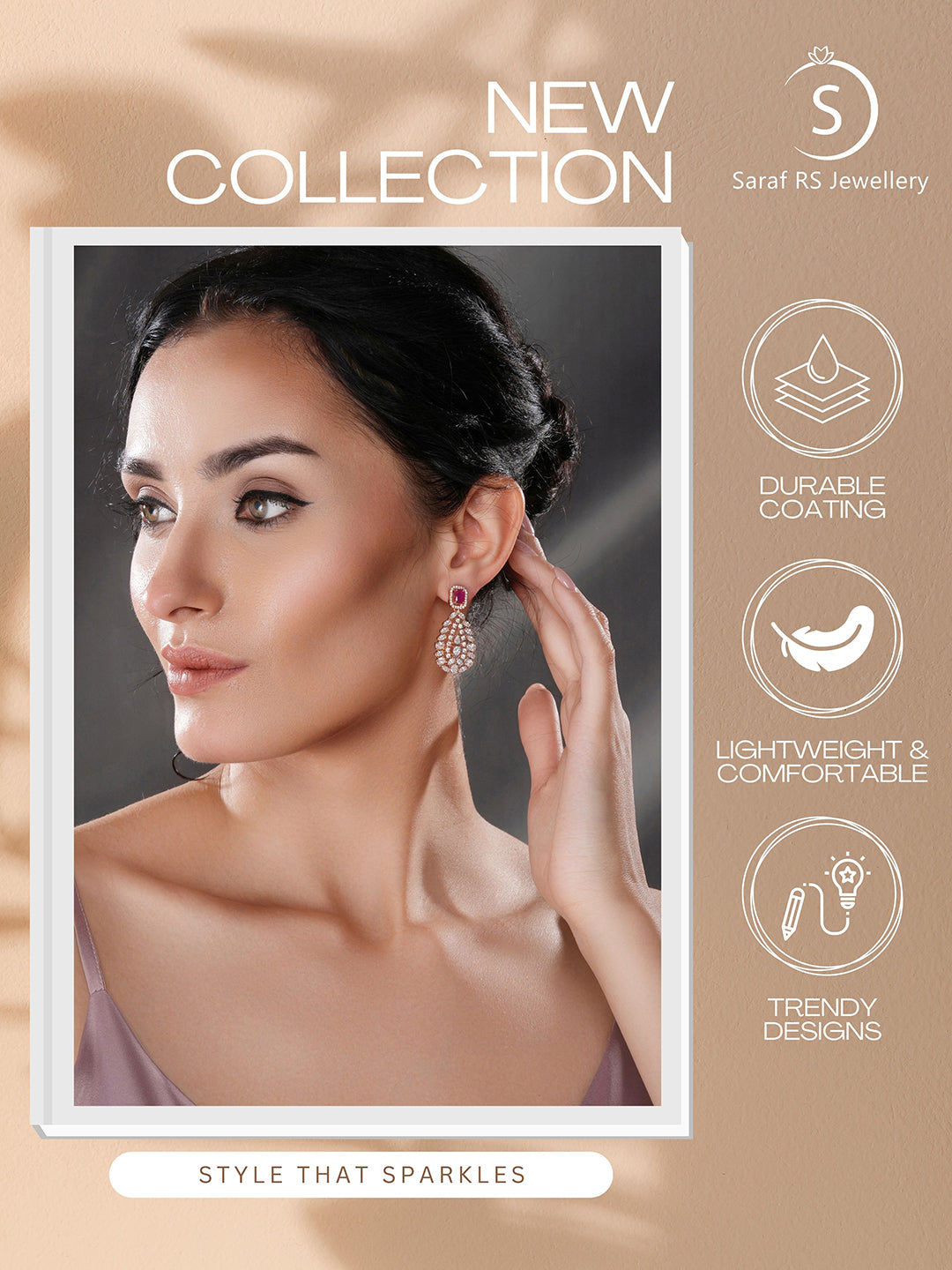 Rose Gold Plated Ruby Red AD Studded Luxe Drop Earrings