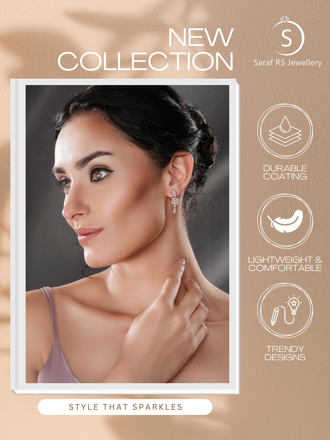 Rose Gold Plated Zircon Studded Classic Minimal Designer Drop Earrings