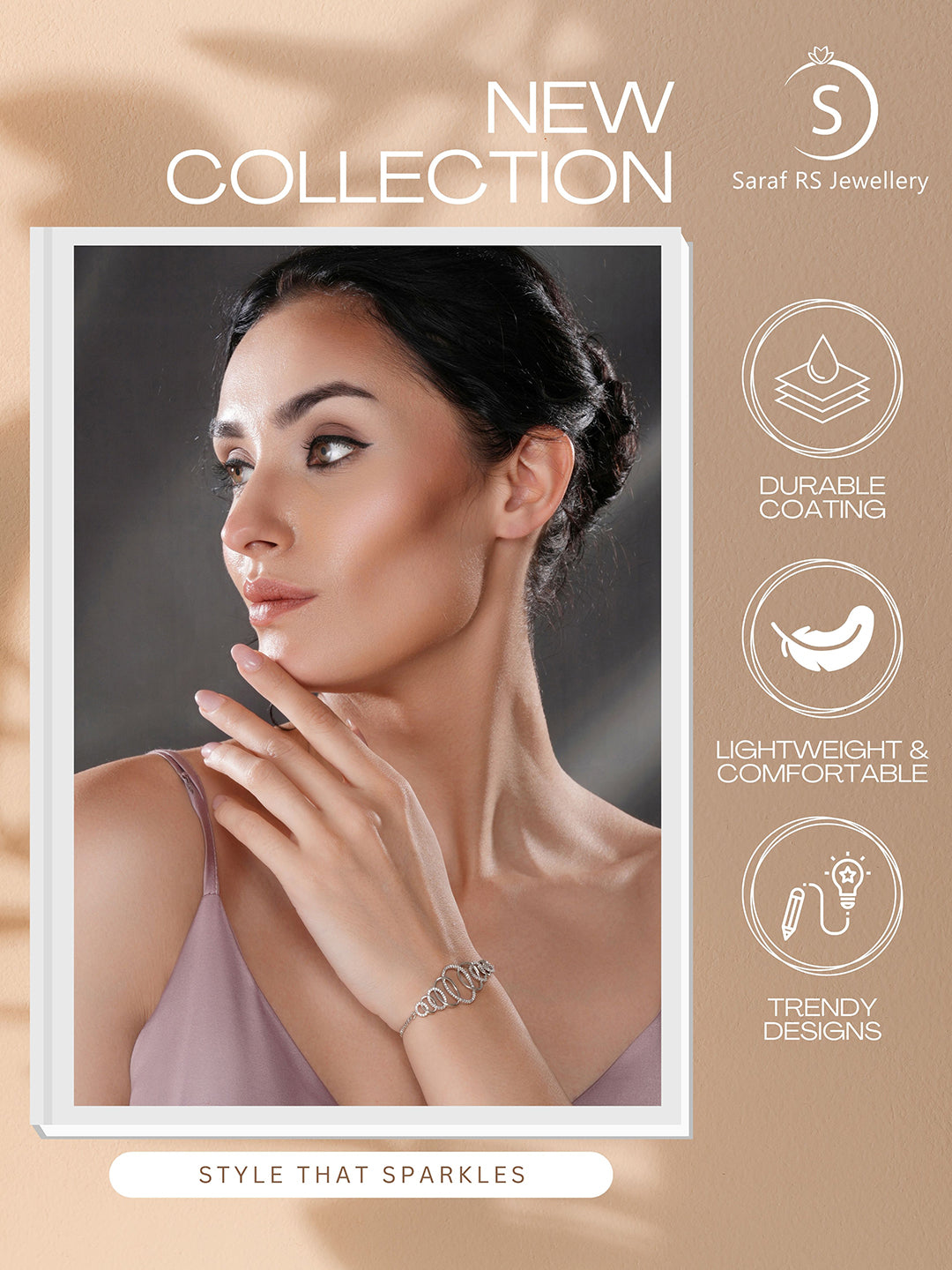 Rhodium Plated AD Studded Oval Link Adjustable Pull Chain Slider Bracelet