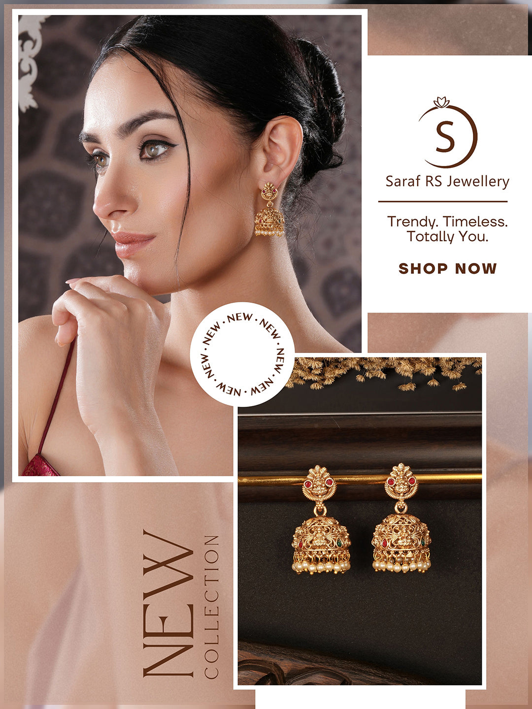 Gold Finish Red  Kempo Studded Nagas GoddessLakshi  Design Temple  Jhumka Earrings