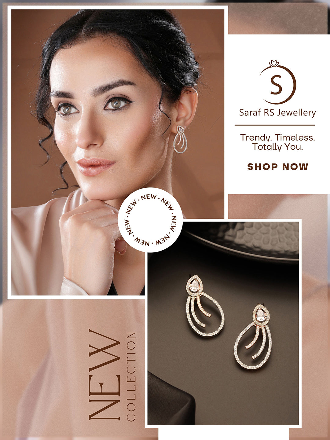 Rose Gold Plated AD Studded Pear Shaped Drop Earrings