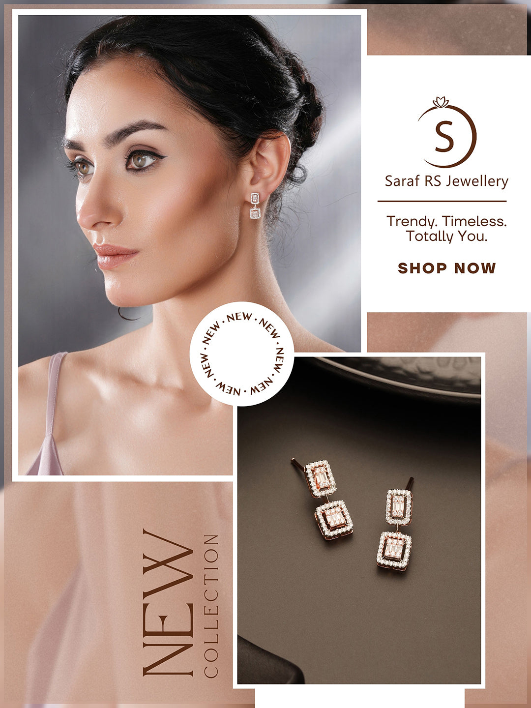 Rose Gold Plated Zircon Studded Classic Minimal Geometric Drop Earrings