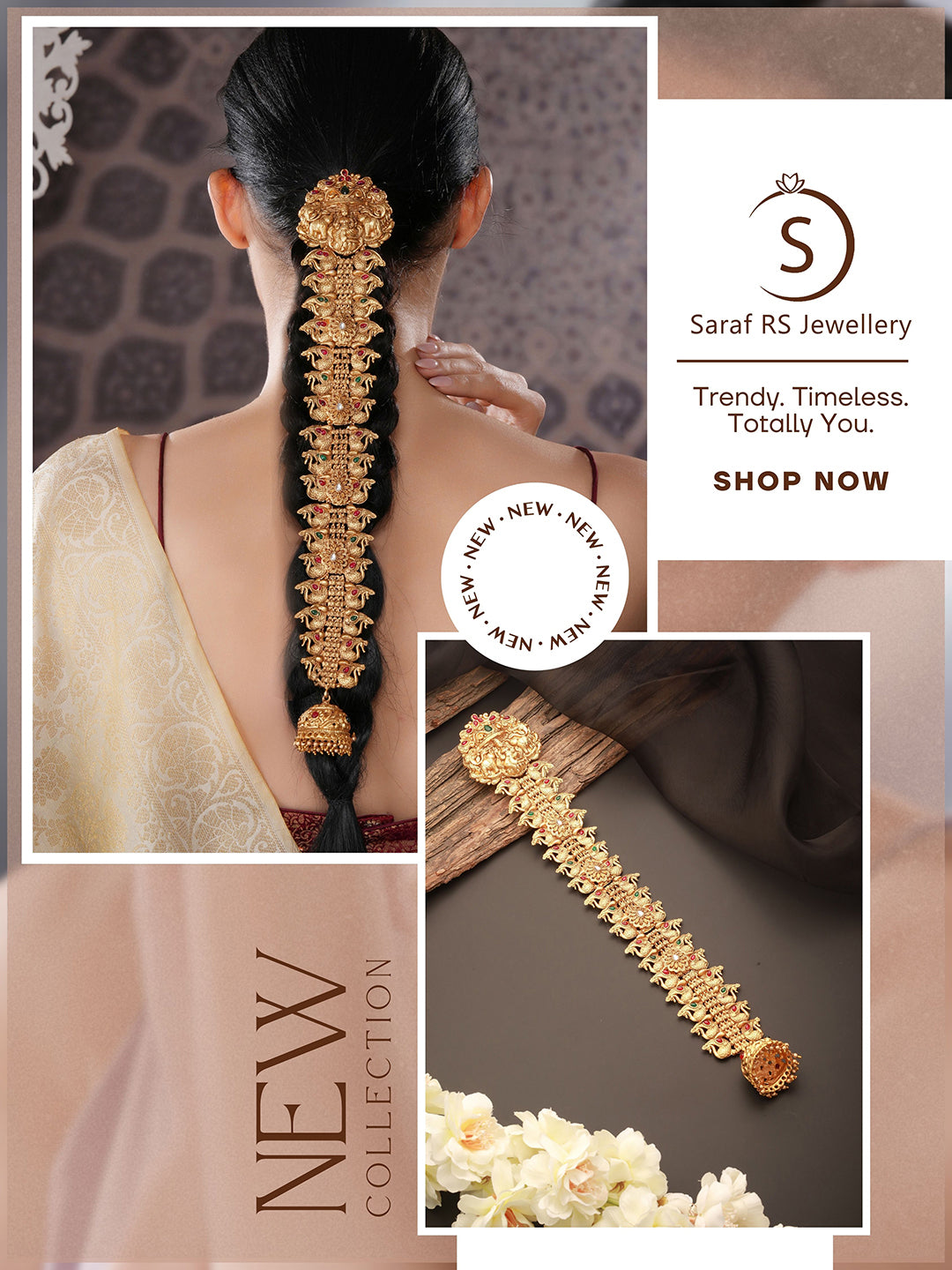 Gold Look Nakshi Kempo Studded Lakshmi Ji Peacock Jadai Billa Bridal Hair Braid Choti