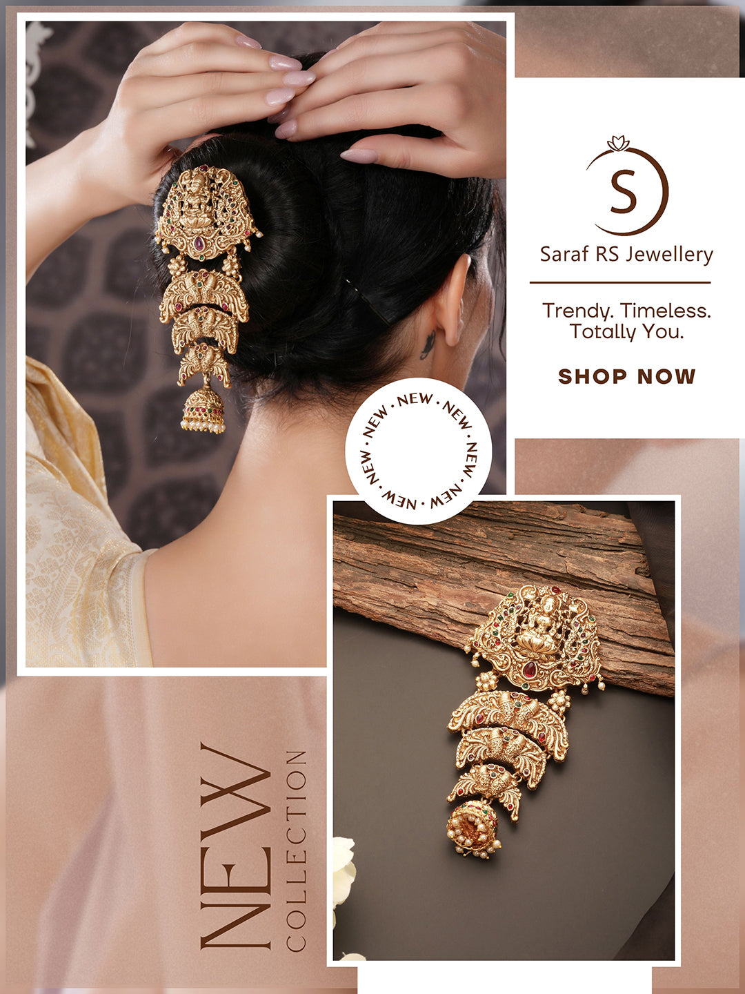 Gold Plated Red Kempo Studded Nagas Lakshmiji Antique Temple Bridal Jadai Billa Hair Braid Choti