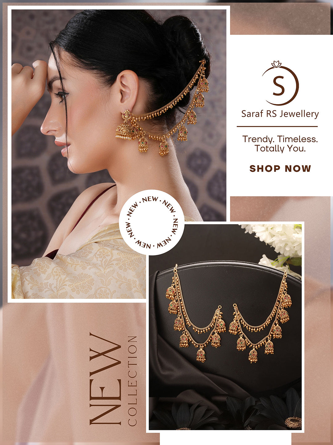 Gold Plated Double Layered Pearls Matil  Jhumka Design Champaswaralu  Temple  Ear Chain Earrings