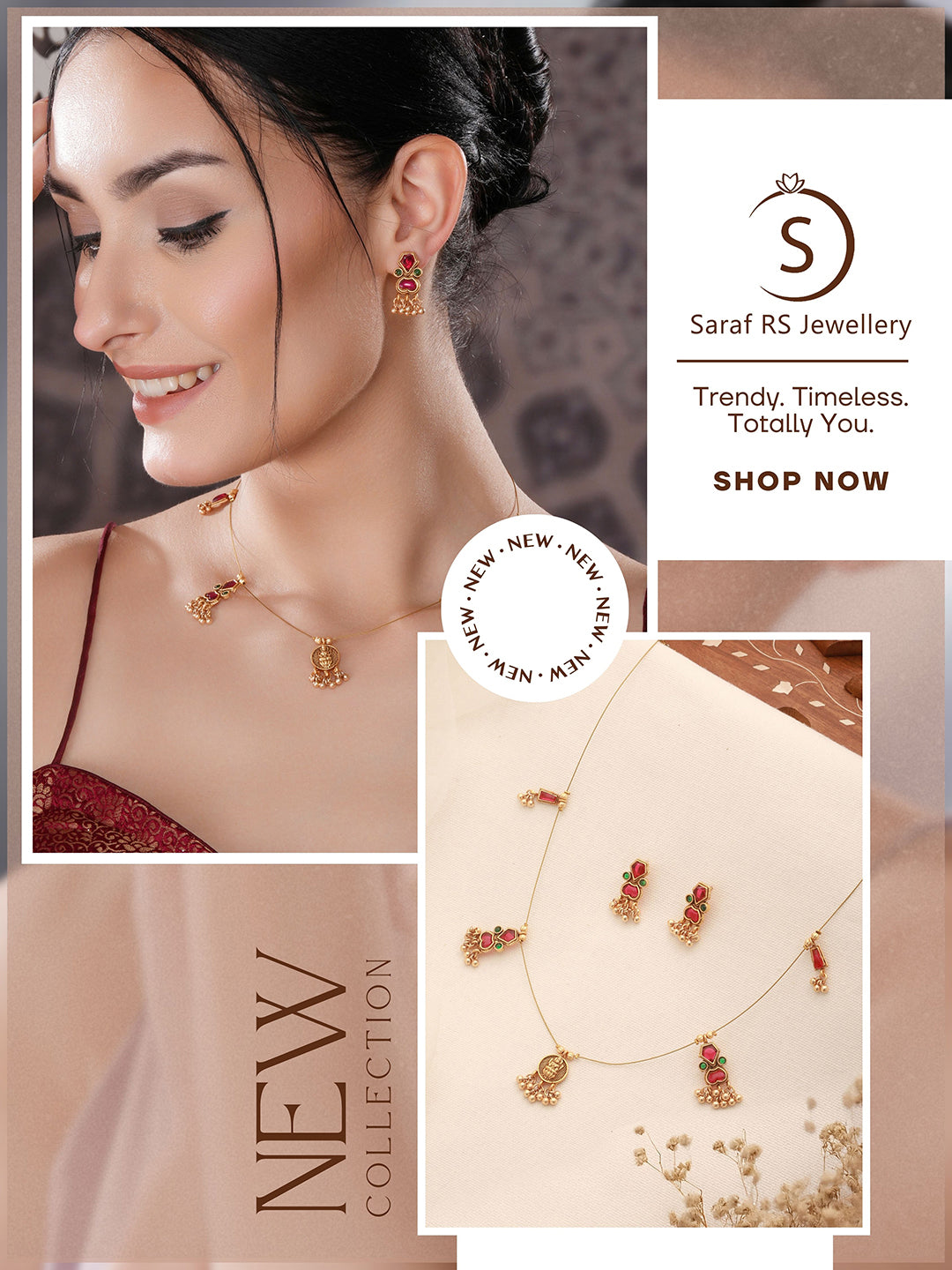 Gold Plated Enamelled  Invisible Chain Delicate Temple Goddess Lakshmi Pendant Minimal  Jewellery Set