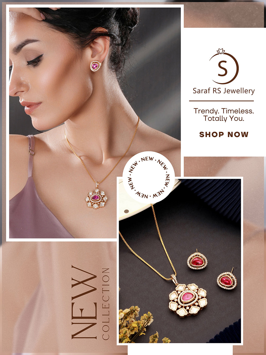 Gold Plated Ruby Red Kundan Studded Quirky  Floret Locket Pendant Jewellery Set