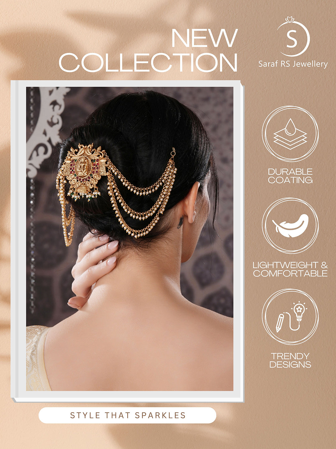 Gold Finish Red  Kempo Studded Nagas Goddess Lakshmi  Design Temple Jadai Billa Bridal Hair Braid   Matha Patti