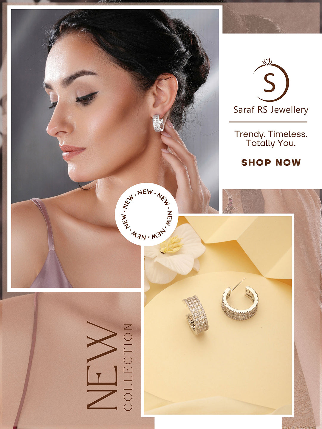 White Rhodium AD Studded C Shaped Minimal  Bali Studds Earrings