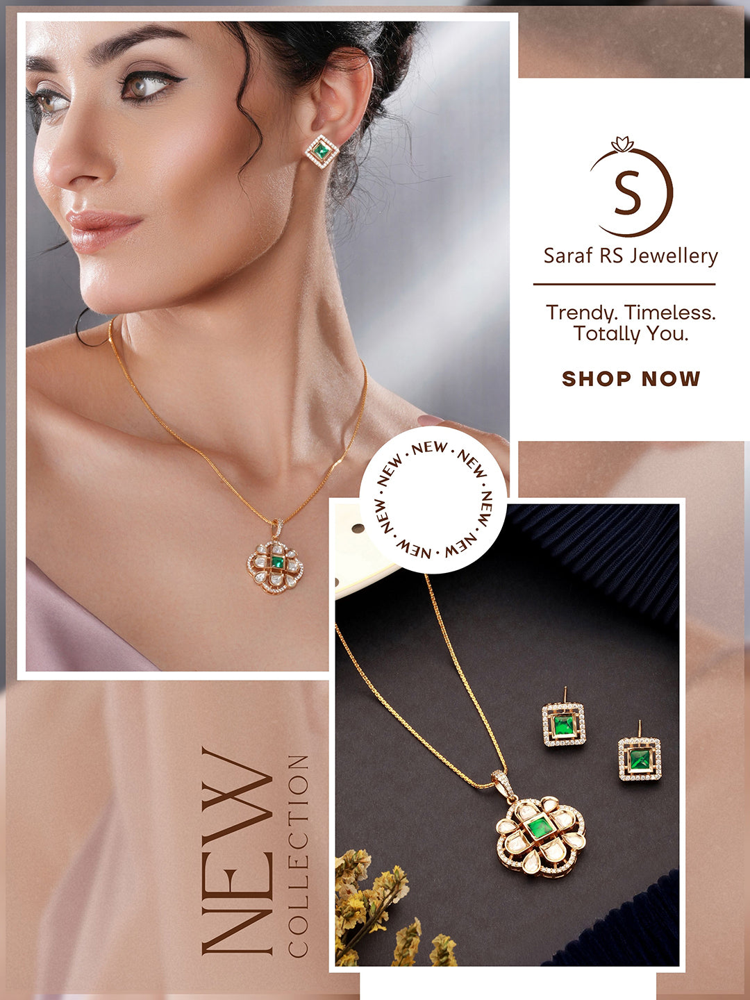 Gold Toned Green Emerald Kundan Studded Designer  Locket Pendant Jewellery Set