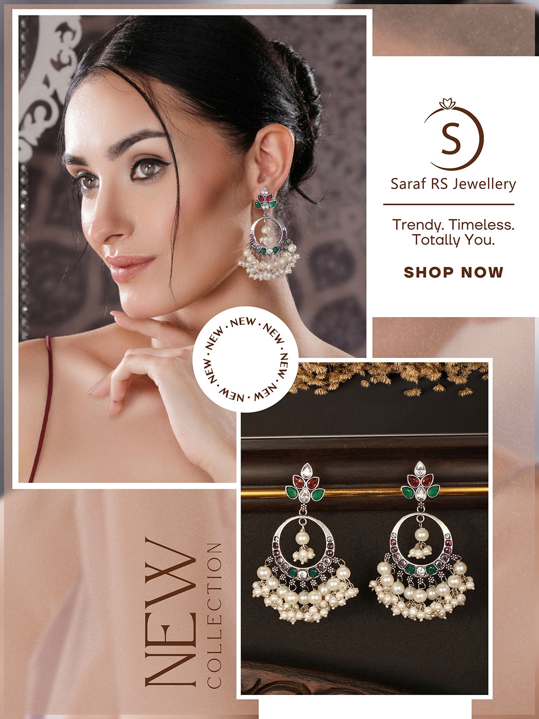 Silver Oxidised  Plated Red & Green AD Studded Handcrafted  Chandbali Dropdown Earrings