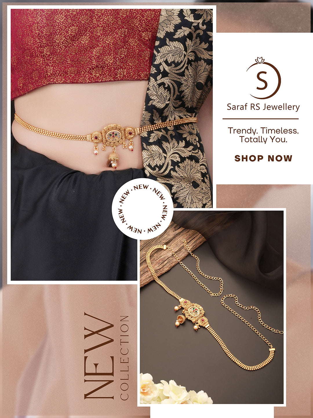 Gold Plated Kemp Studded Traditional Saree Hip Chain Waistband Kamarbandh