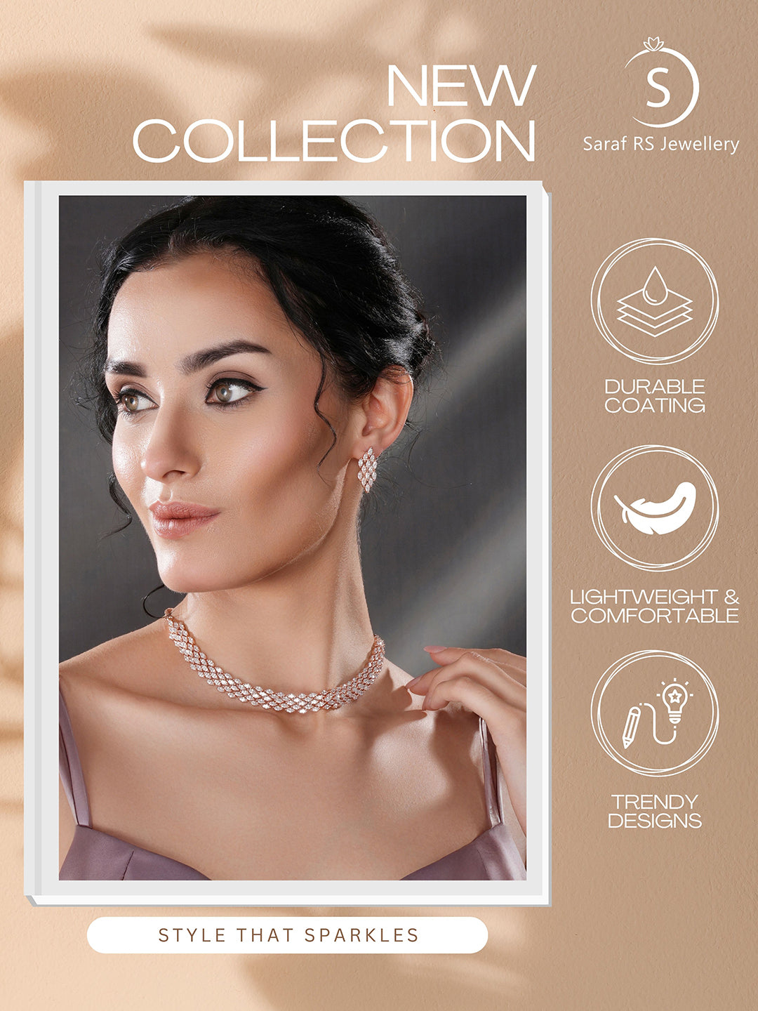 Rose Gold Toned Cubic Zircon Studded Statement Necklace jewellery Set