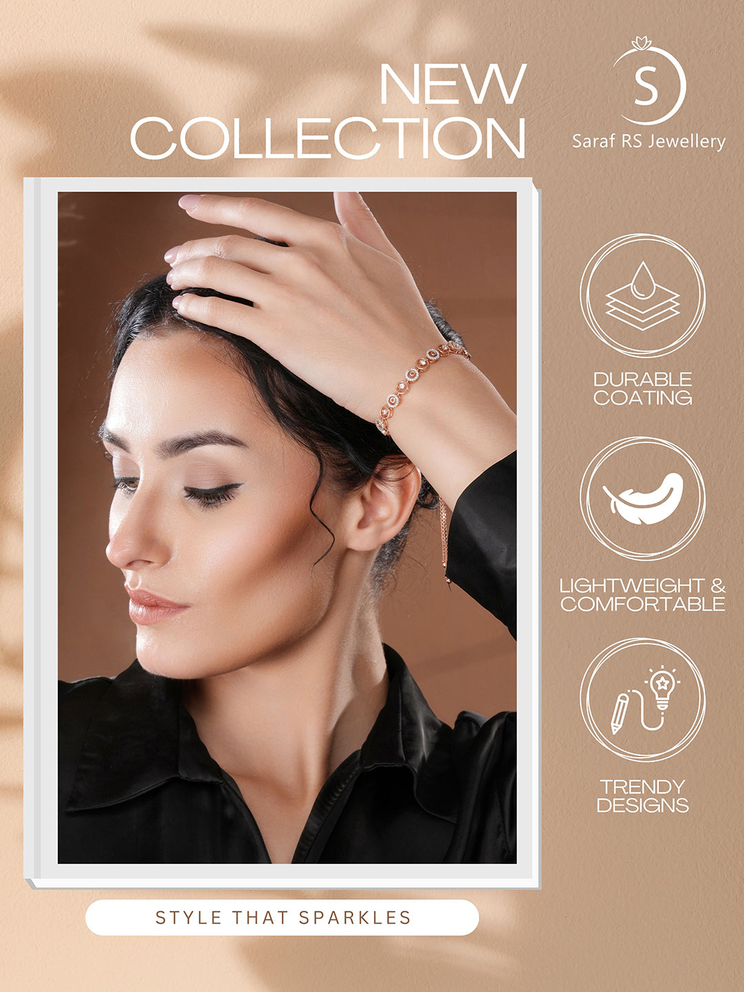 Rose Gold Toned Zircon  Embellished Circular Link  Adjustable Pull Chain Slider Bracelet