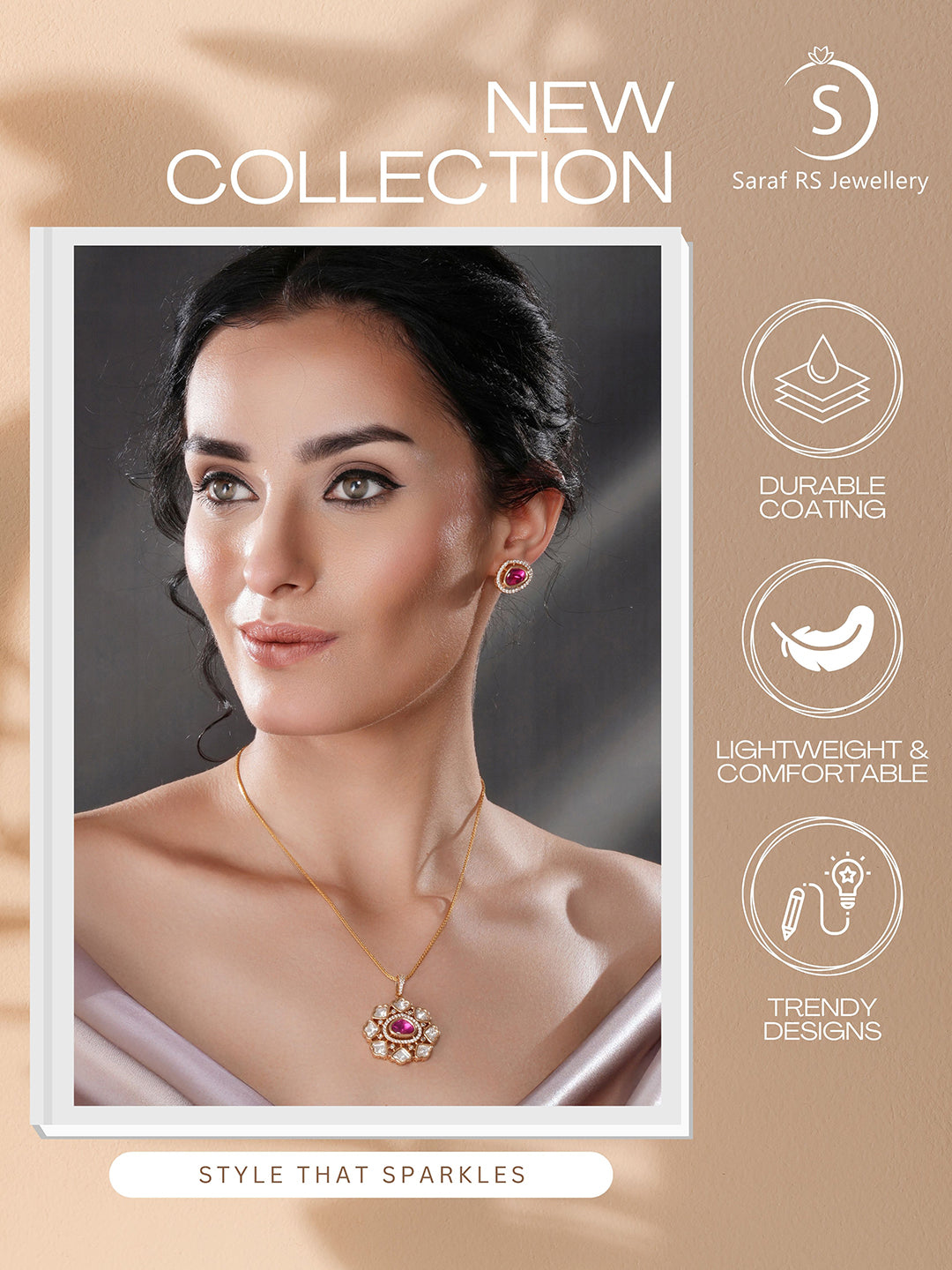 Gold Plated Ruby Red Kundan Studded Quirky  Floret Locket Pendant Jewellery Set