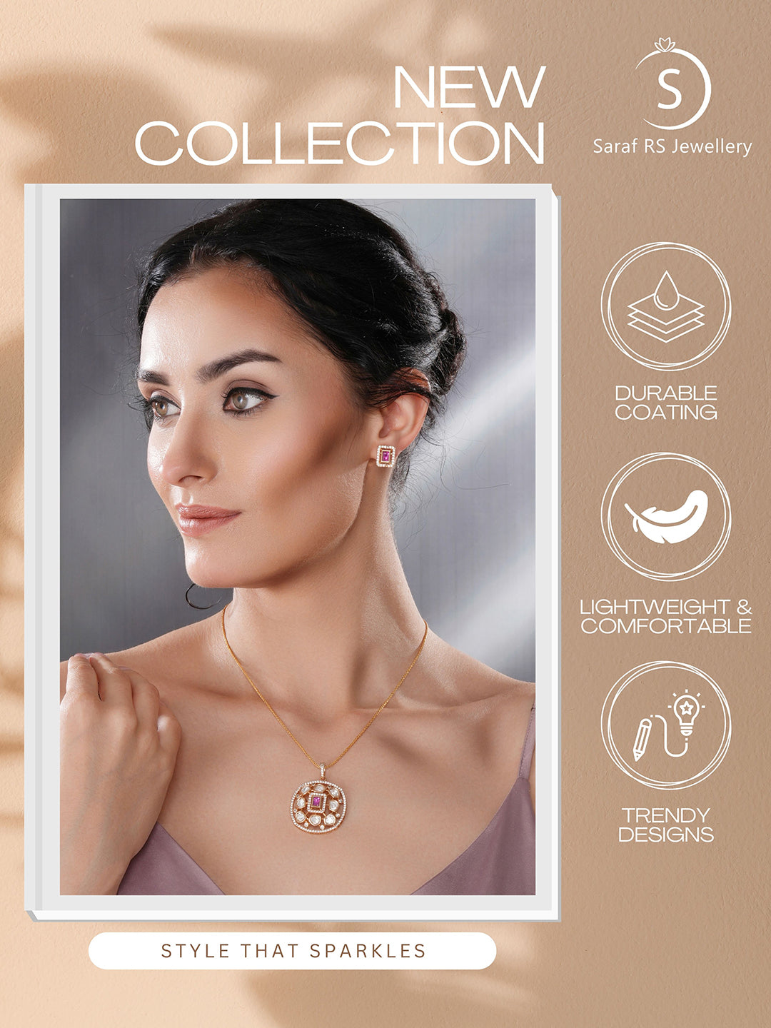 Gold Plated Ruby Red Kundan Studded Designer Locket Pendant Jewellery Set