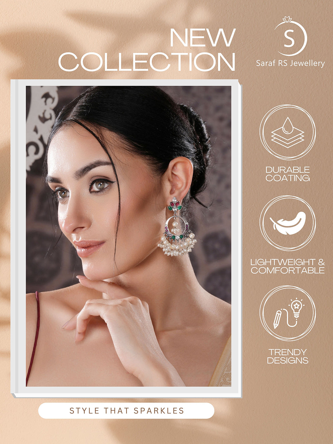 Silver Oxidised  Plated Red & Green AD Studded Handcrafted  Chandbali Dropdown Earrings