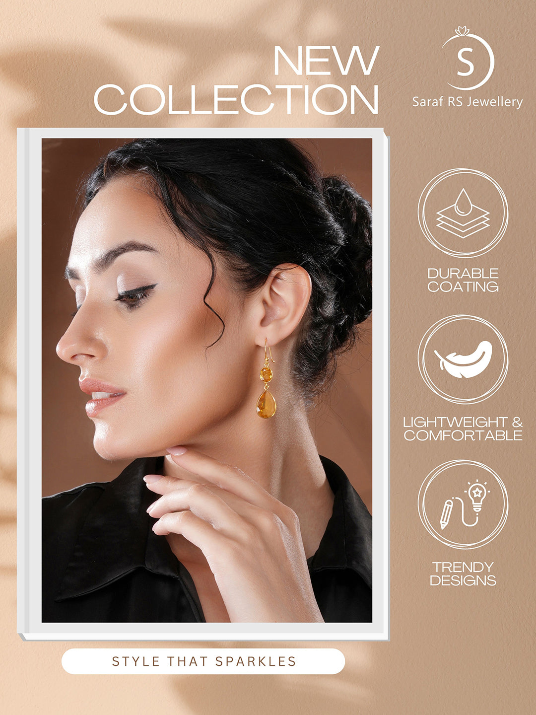 Gold-Toned Yellow Crystal Teardrop Dangler Earrings