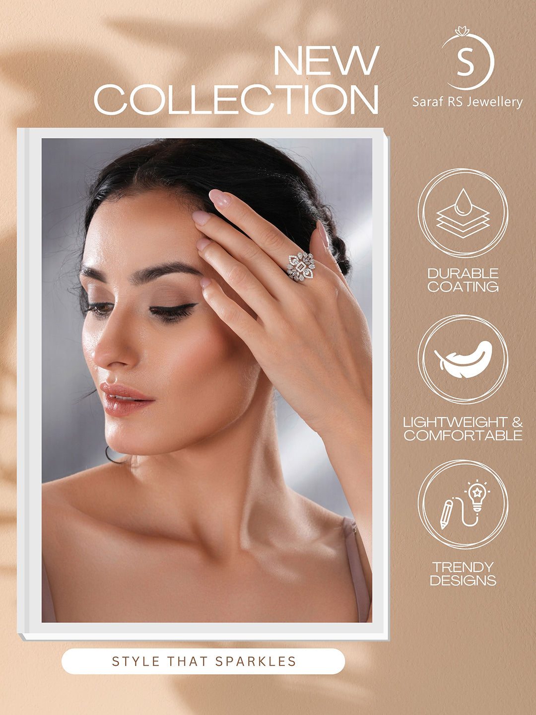 White Rhodium Plated Zircon Studded Floral Designer Cocktail Marriage Finger Ring