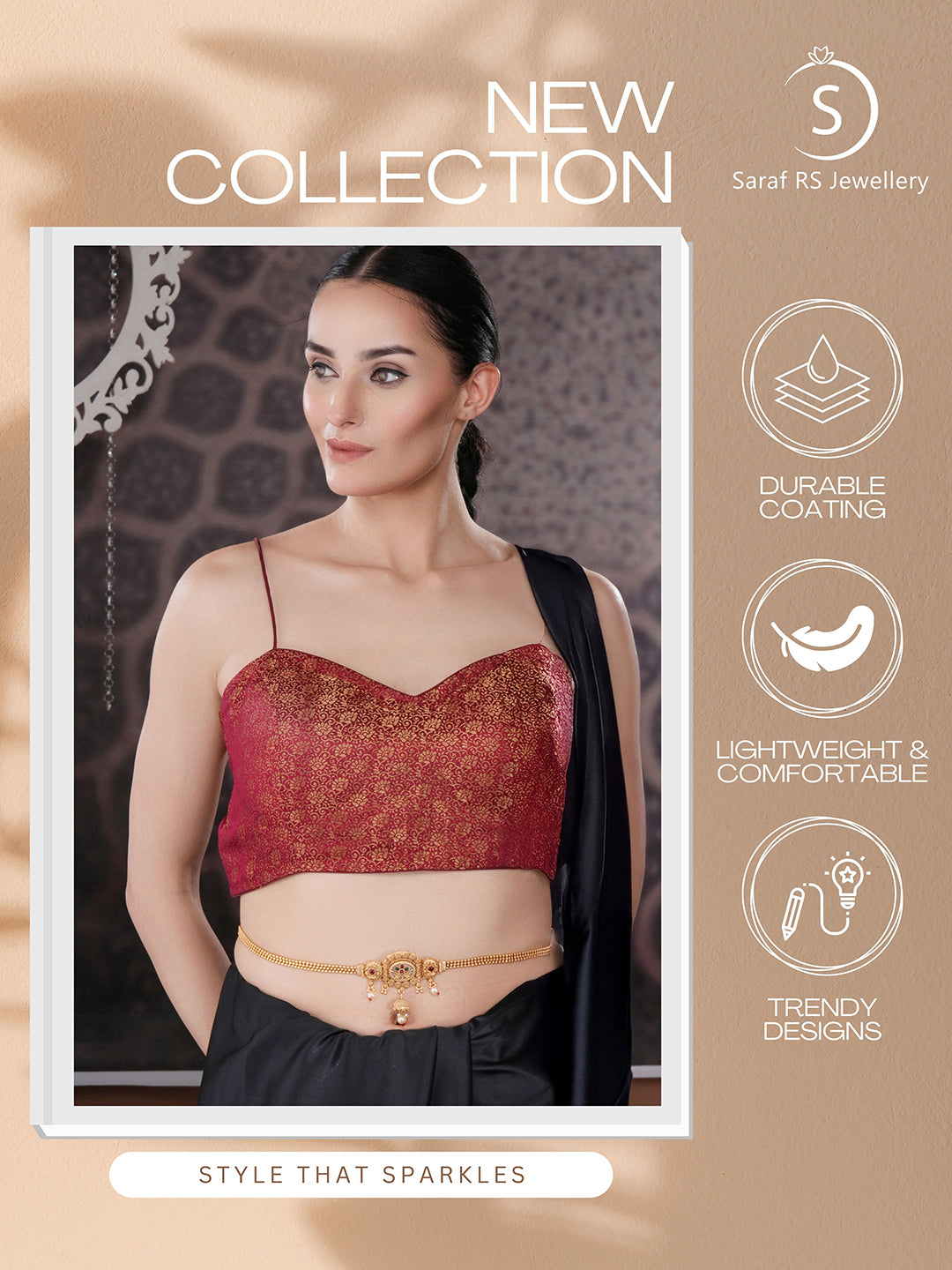 Gold Plated Kemp Studded Traditional Saree Hip Chain Waistband Kamarbandh