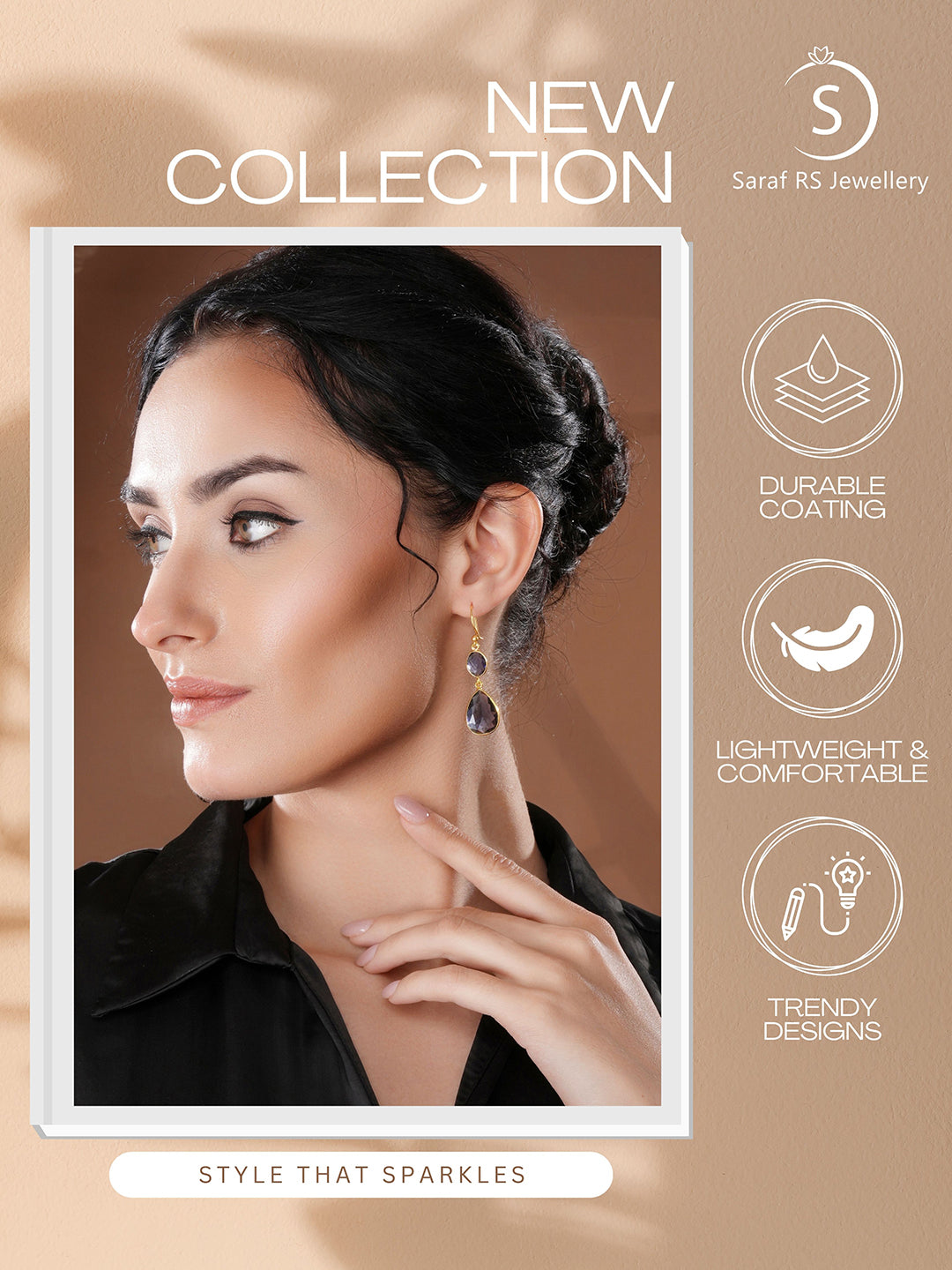 Gold Toned Blue Cyrstal tear drop dangler shaped minimal Earrings