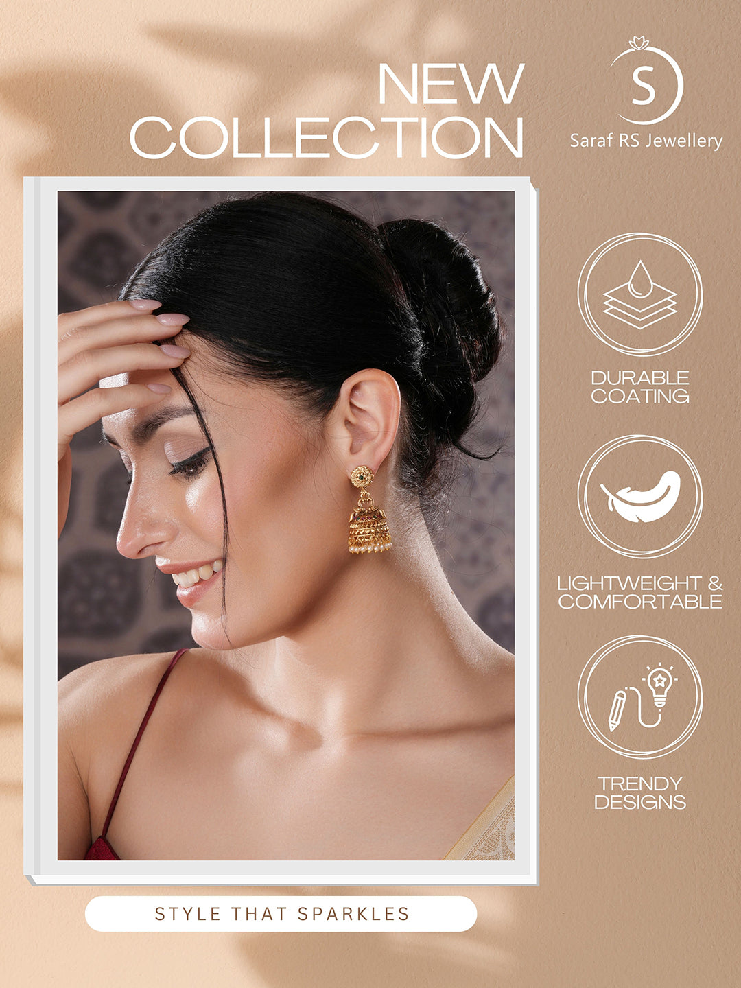 Gold Finish Green Kempo Studded Peacock Design Temple  Jhumka Earrings