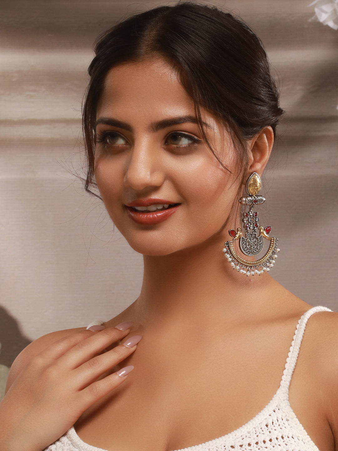 Silver Oxidised Dual Toned Bird Motif Tribal Boho Look Lightweight Chandbali Dangler Earrings