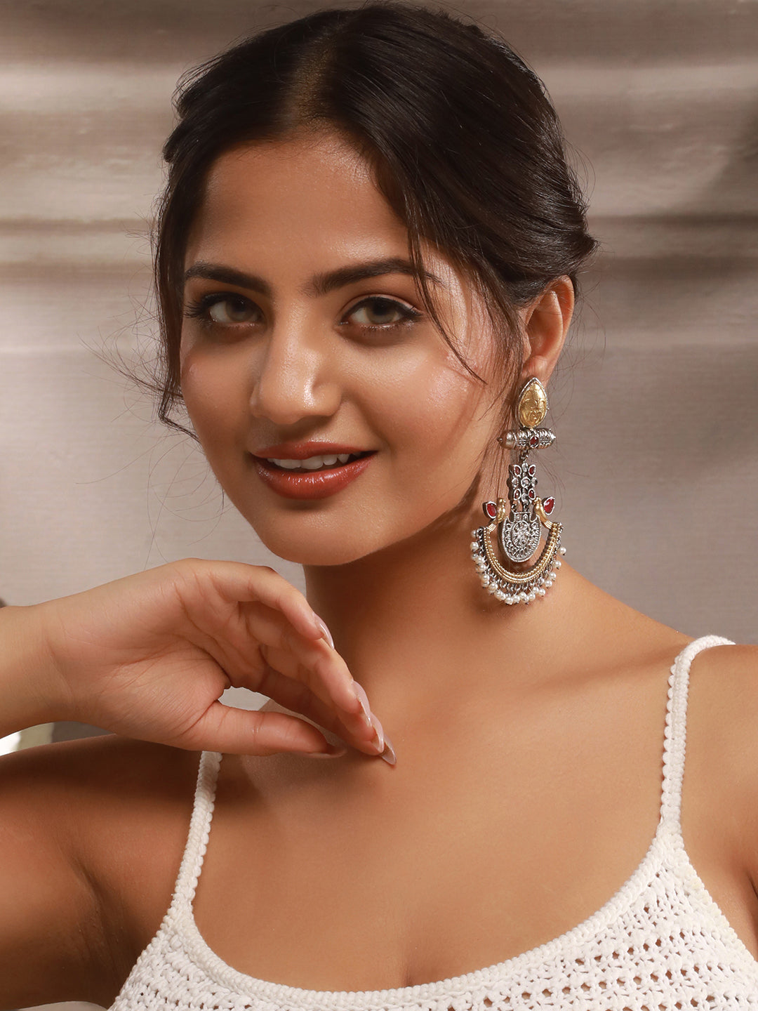 Silver Oxidised Dual Toned Bird Motif Tribal Boho Look Lightweight Chandbali Dangler Earrings